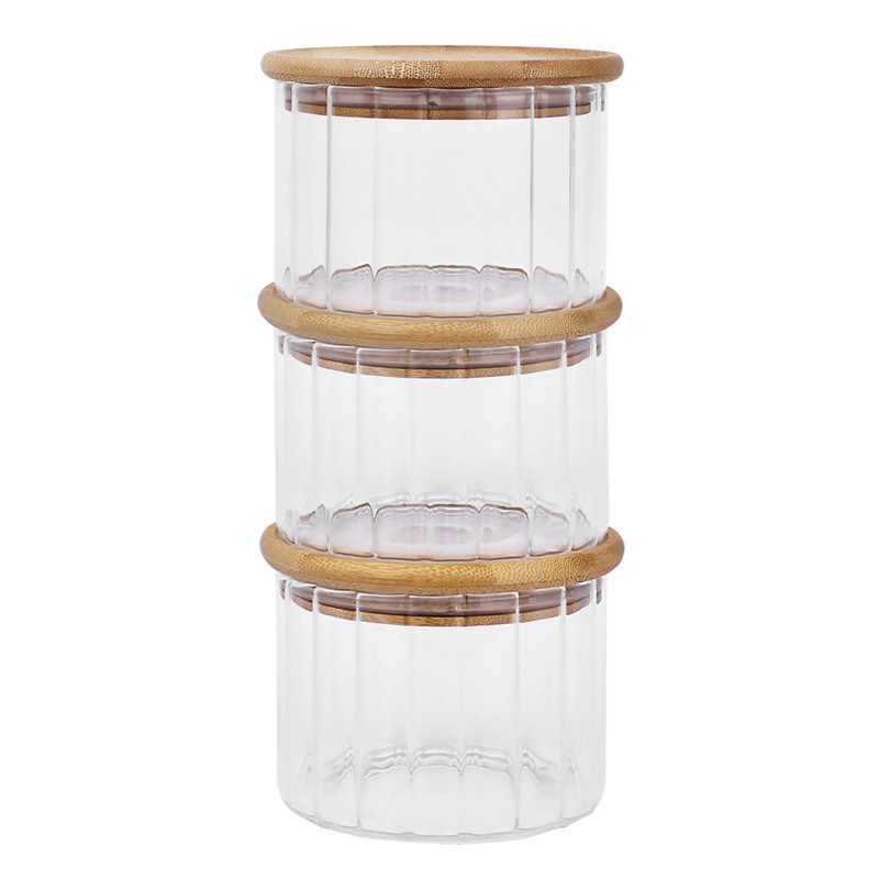 Bocal + couvercle en bambou x3