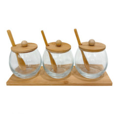 Lot de 3 pots verre avec support
