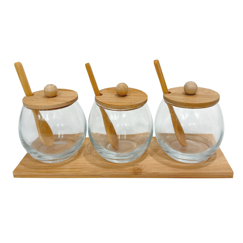 Lot de 3 pots verre avec support