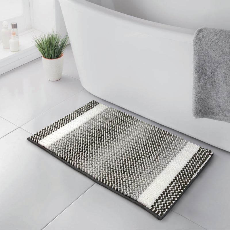 Tapis de bain chenille gris blan