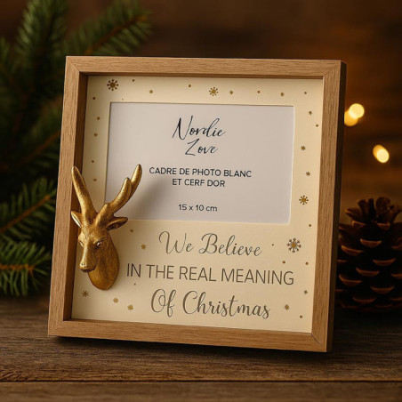 Cadre de photo blanc et cerf dor