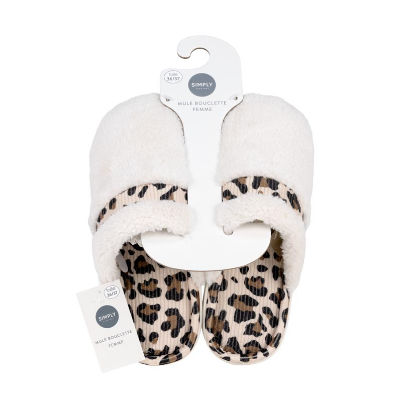 Mule bouclette et leopard femme