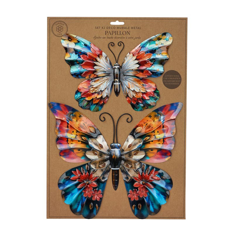 Set x2 deco murale metal papillo