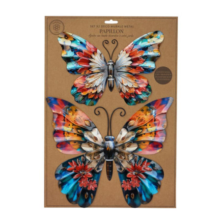 Set x2 deco murale metal papillo