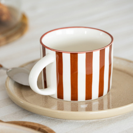 Mug blanc motif rayures marron