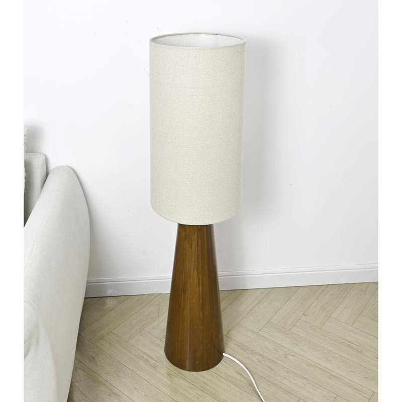 Grande lampe bois abat jour lin