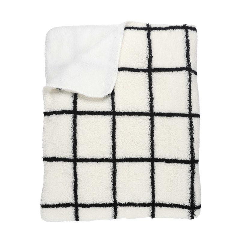 Plaid sherpa blanc carreaux noir