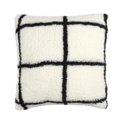 Coussin sherpa blanc carreaux no