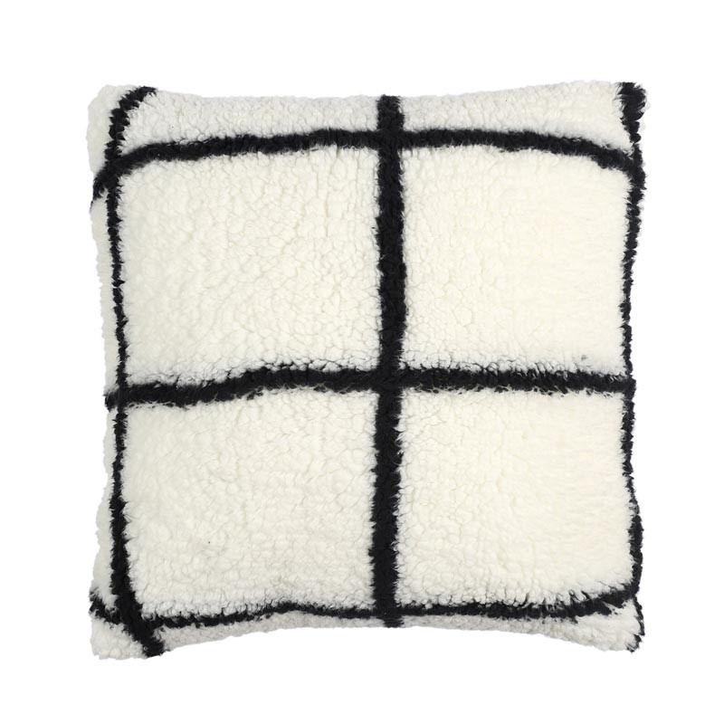 Coussin sherpa blanc carreaux no
