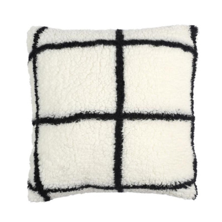 Coussin sherpa blanc carreaux no