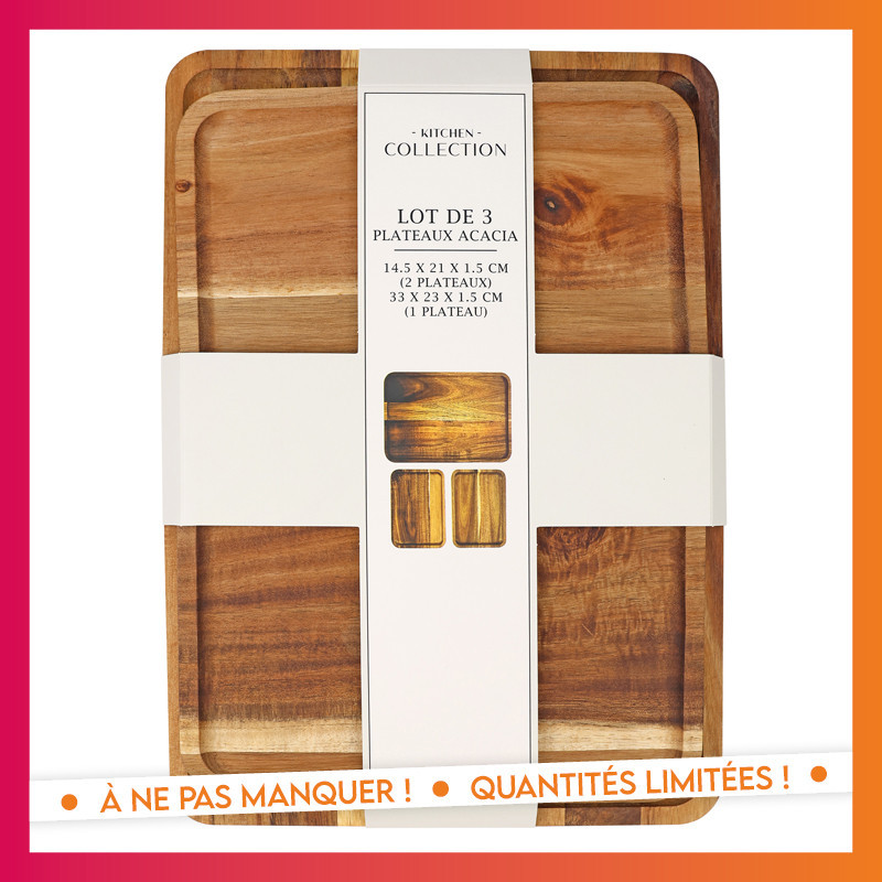 Lot de 3 plateaux en acacia