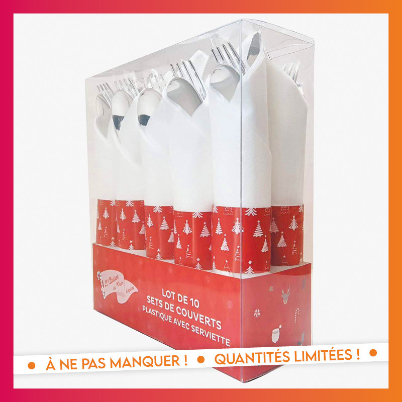 10 sets de couverts + serviettes