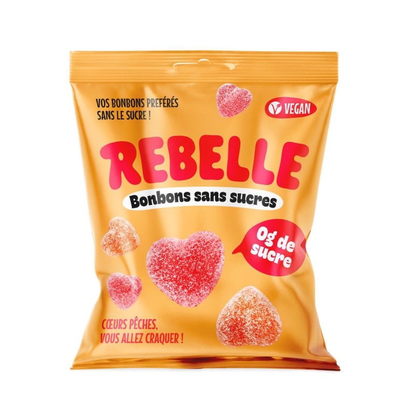 Rebelle bonbons coeurs peche 50g