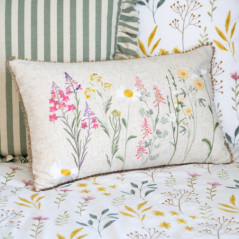 Coussin brode fleuri 30x50cm lin