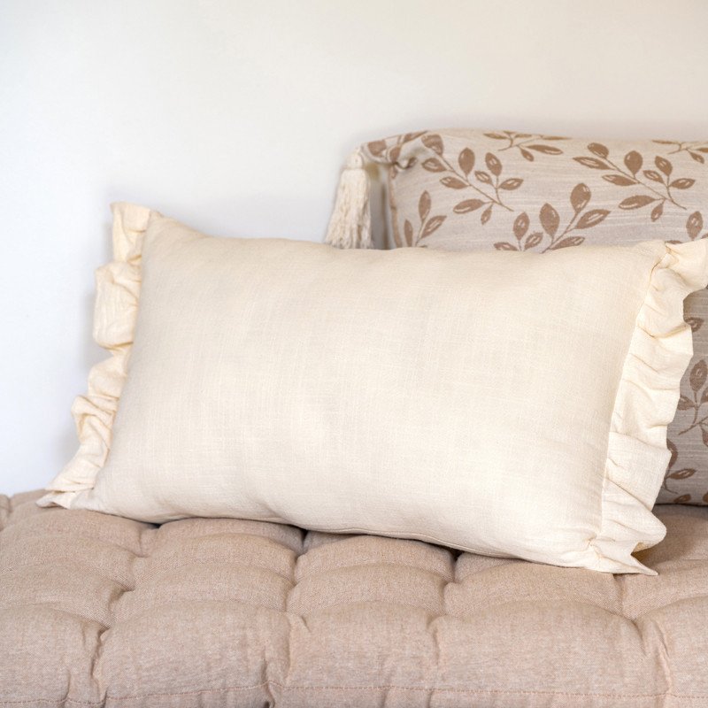 Coussin effet lin 50x30cm beige