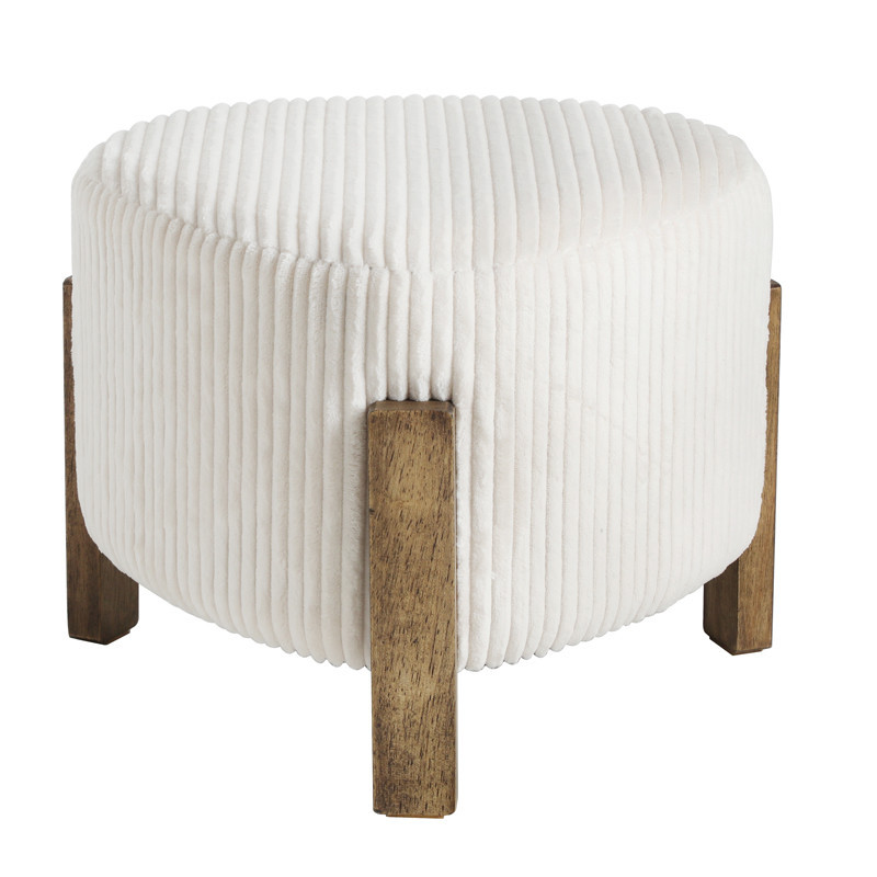 Pouf cotele large creme/bois