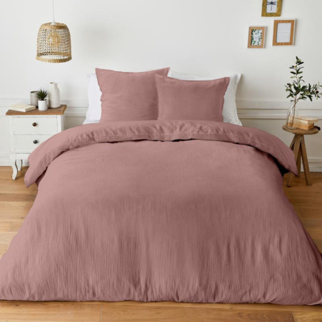 Parure gaze coton 200x200cm rose