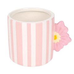 Mug rayures rose et anse fleur