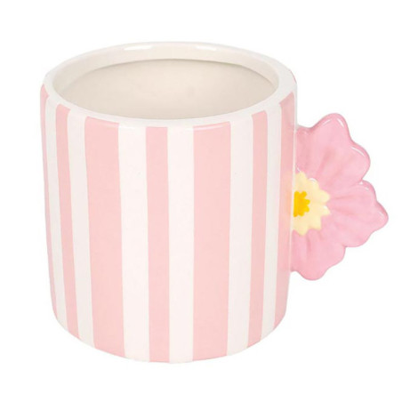 Mug rayures rose et anse fleur