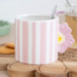 Mug rayures rose et anse fleur