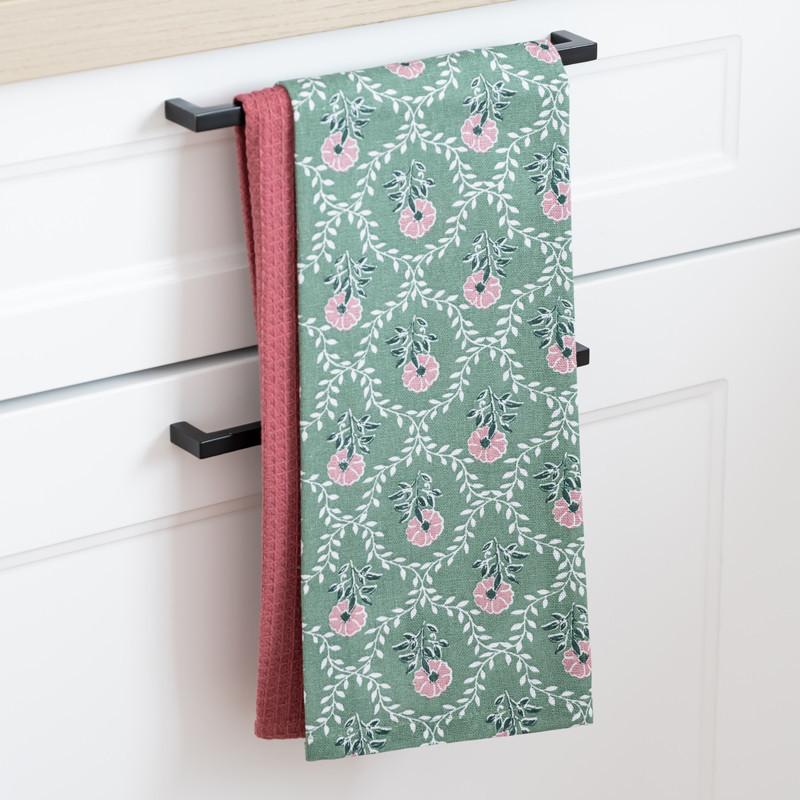 Lot de 2 torchons rayes floral