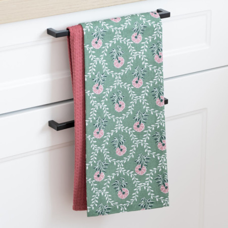 Lot de 2 torchons rayes floral