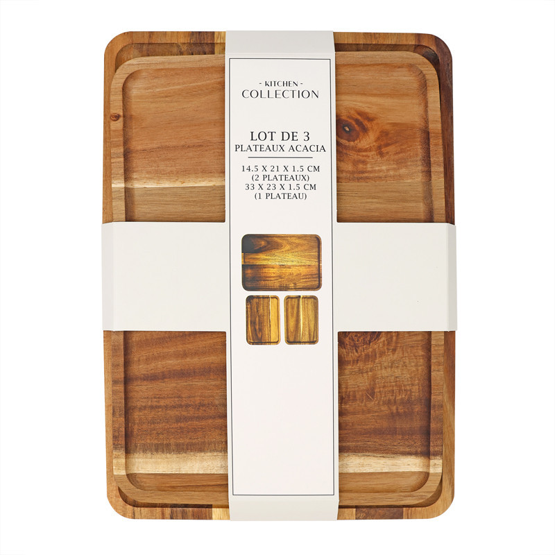Lot de 3 plateaux en acacia