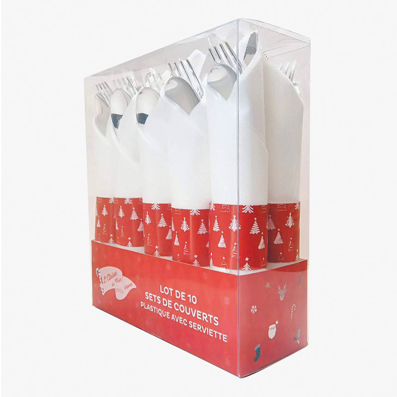 10 sets de couverts + serviettes