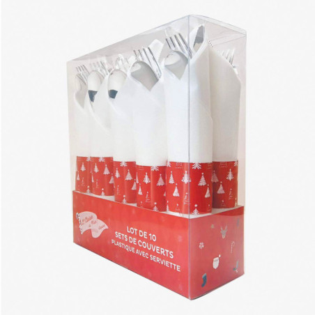 10 sets de couverts + serviettes
