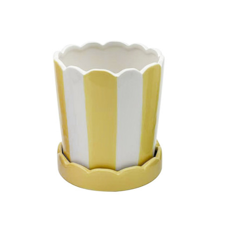 Cache pot + soucoupe raye ondule