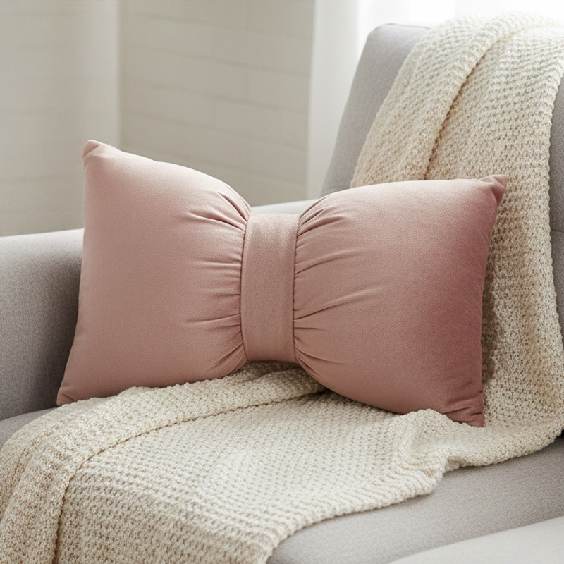 Coussin noeud 30x50cm blush