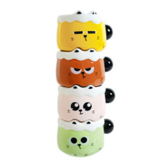 Lot de 4 mugs tete de chat kawai