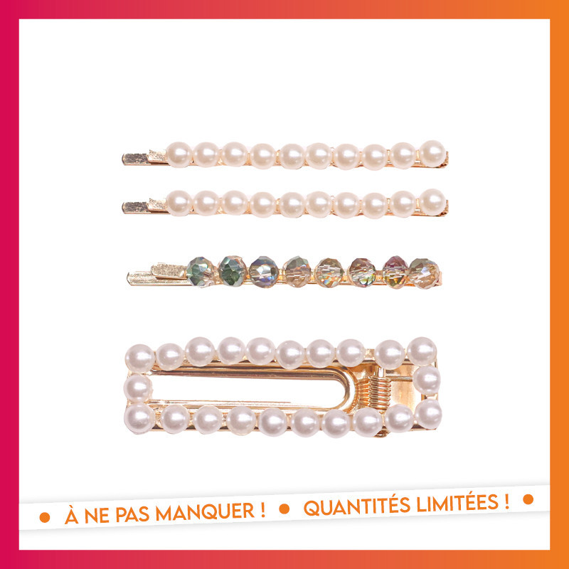 Barette cheveux perles et doree