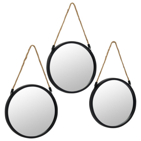 3 miroirs ronds noirs avec corde