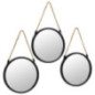 3 miroirs ronds noirs avec corde