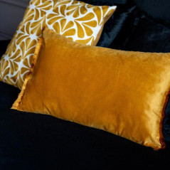 Coussin velours a franges 50x30c