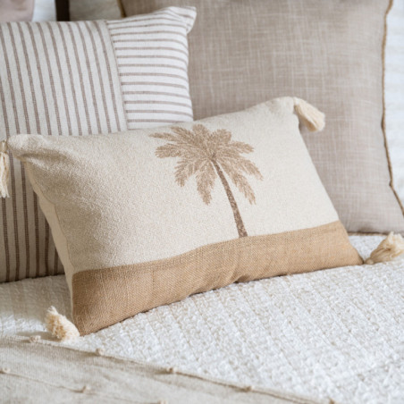 Coussin pompons palmier 50x30cm