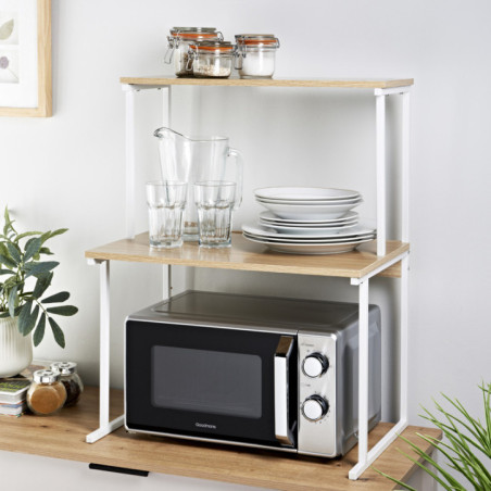 Support a micro ondes bois/blanc