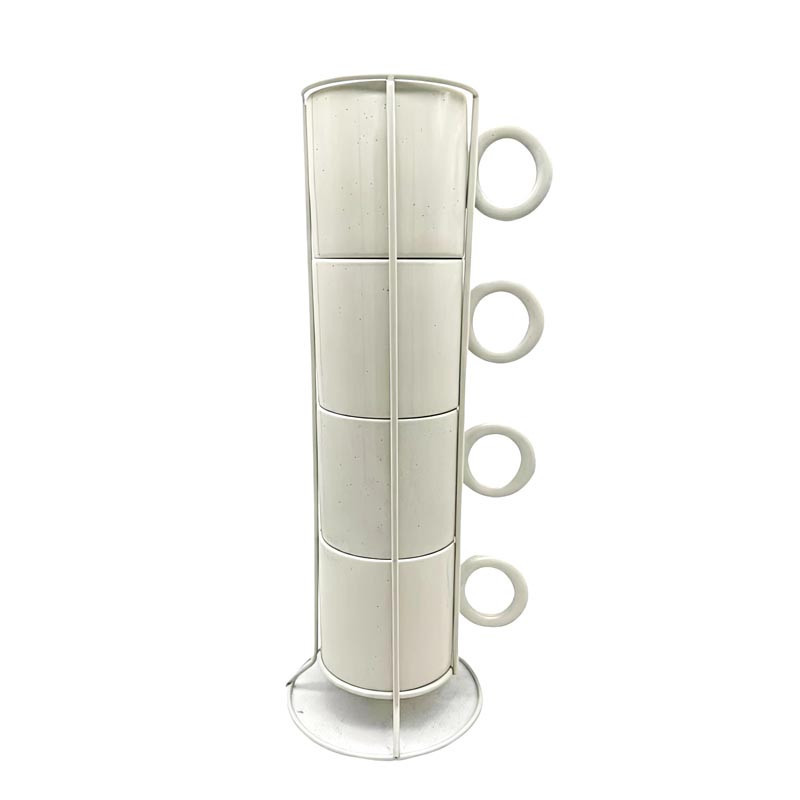 Lot de 4 mugs creme avec rack