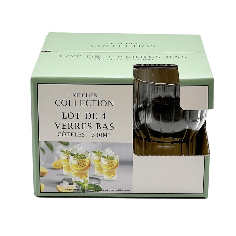 Lot de 4 verres bas cotele 330ml