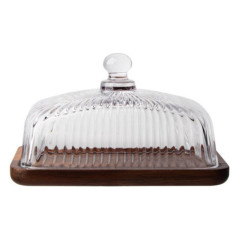 Beurrier en verre strie / acacia