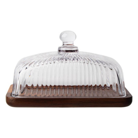 Beurrier en verre strie / acacia