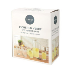 Pichet en verre 1.1l et 6 verres