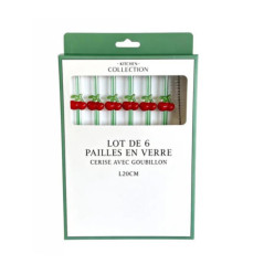 Lot de 6 pailles en verre cerise