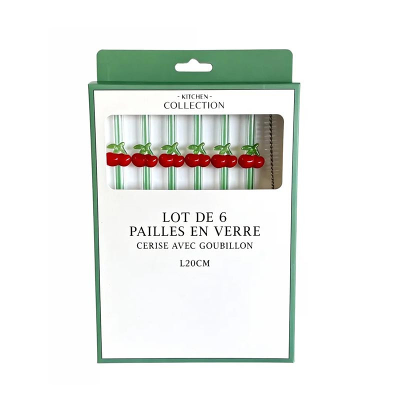 Lot de 6 pailles en verre cerise