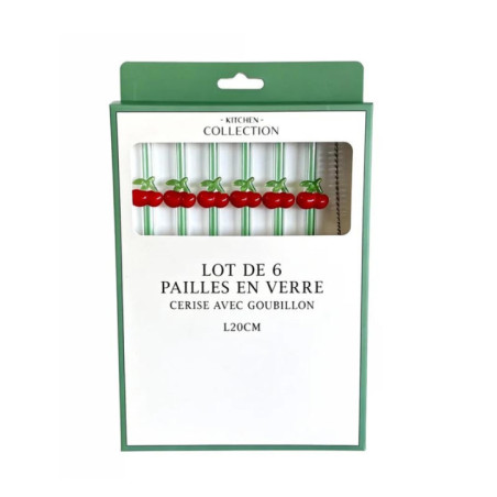 Lot de 6 pailles en verre cerise