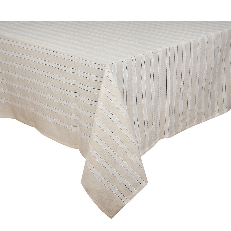 Nappe rayee beige et blanc