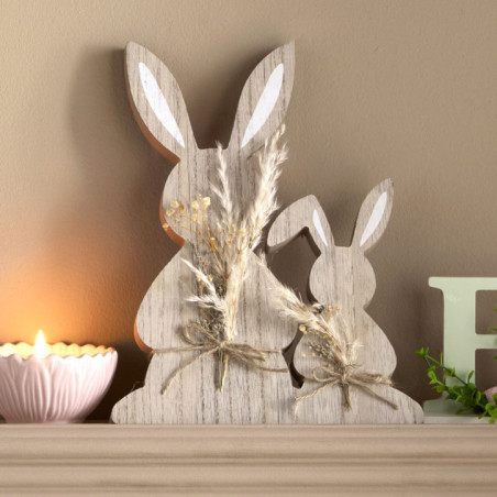 Lot de 2 lapins de deco en bois