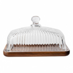 Beurrier en verre strie / acacia