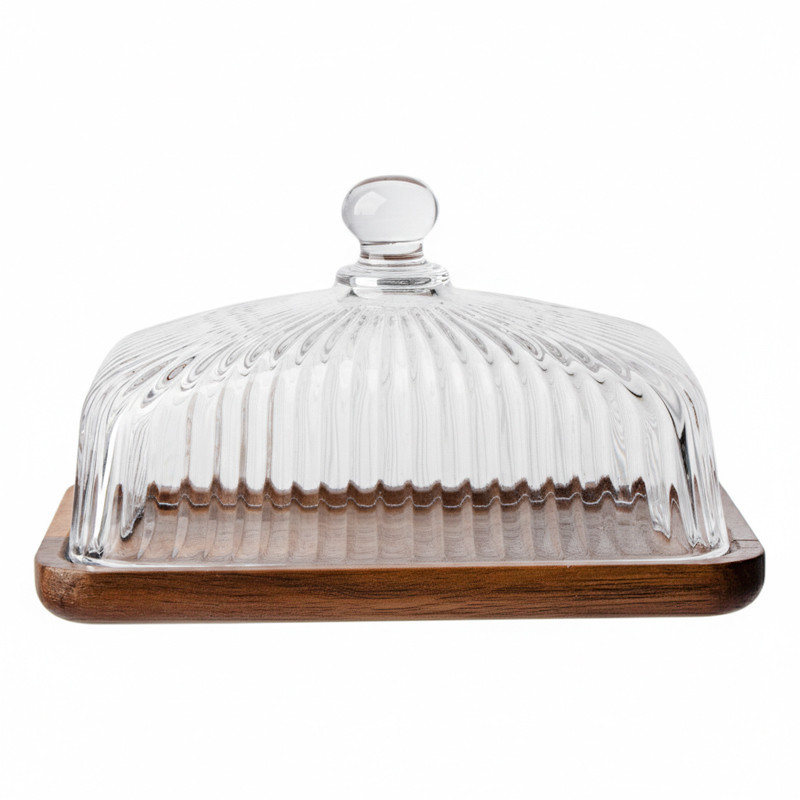 Beurrier en verre strie / acacia